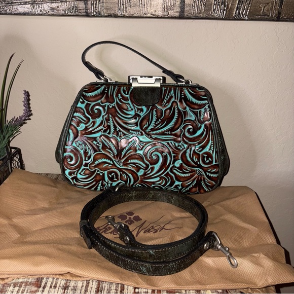 Patricia Nash Handbags - Patricia Nash Floral Embossed Shoulder Bag - Brown and Turquoise